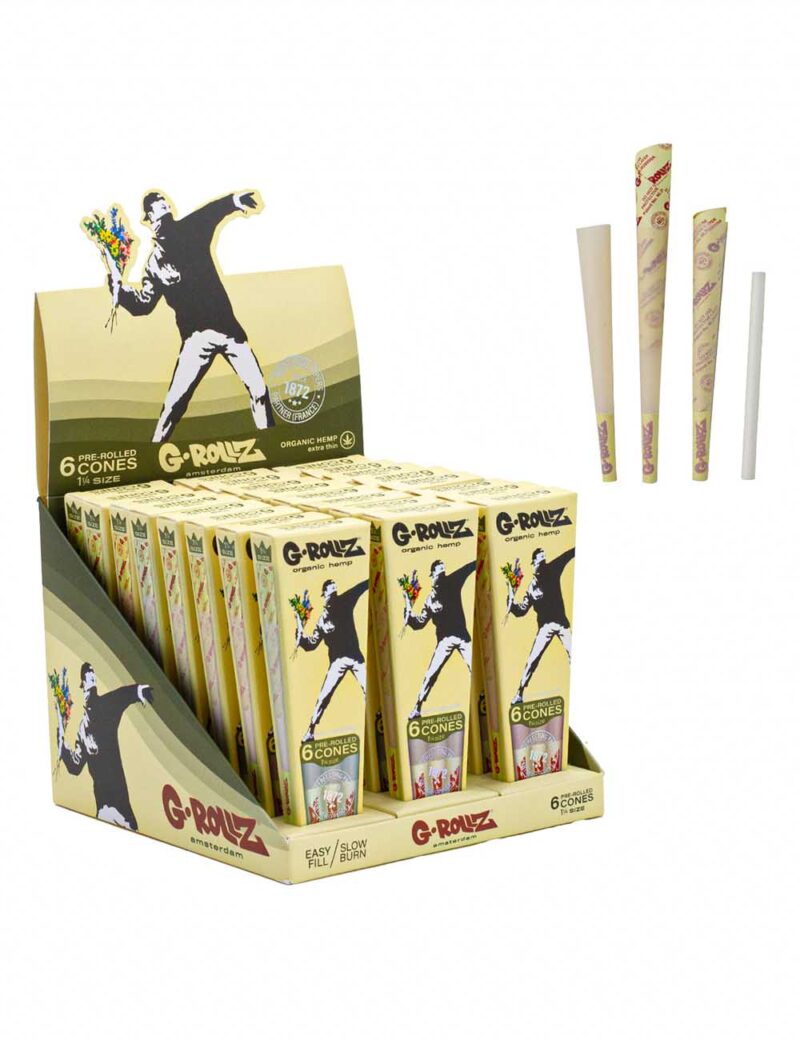 G-Rollz | Banksy’s Graffiti „Flower Thrower”Cânepă organică – 6 „1¼” Conuri.<br><span class="mysku">Cod furnizor : BG1173QB-DIS</span> Joints